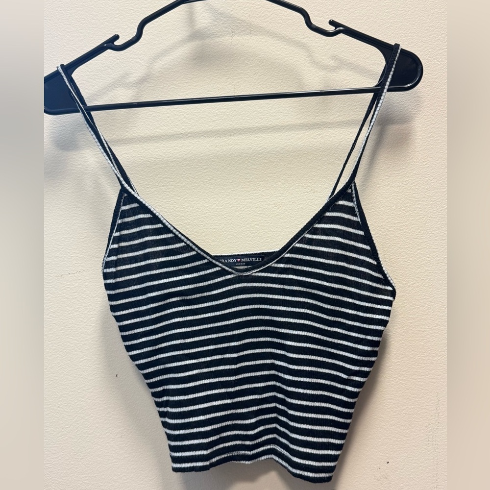 Brandy Melville Black Stripes Tank Crop Top V-Neck